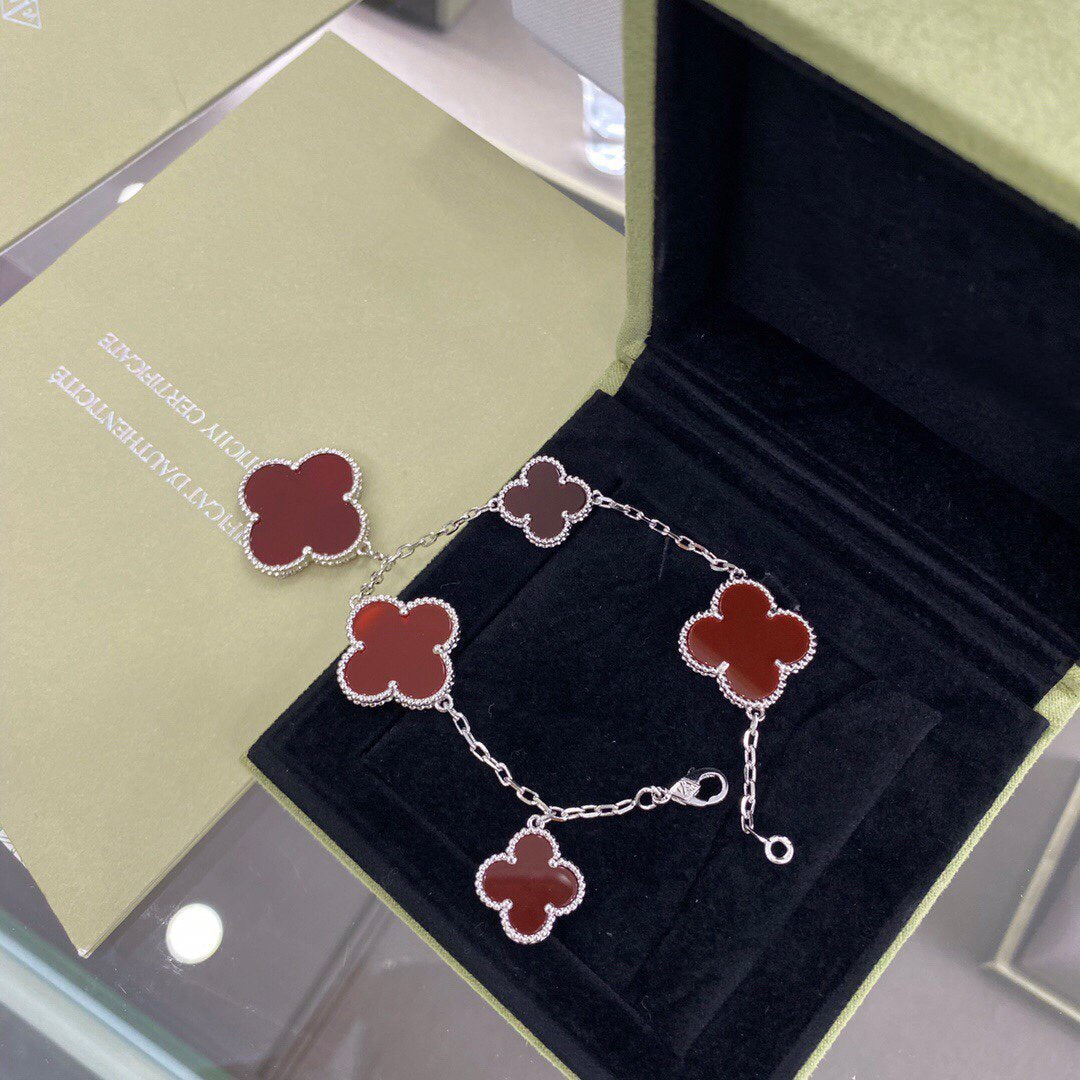 [✨ROSE💎]CLOVER 5 MOTIFS SIVLER CARNELIAN BRACELET