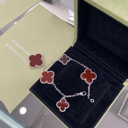 [✨ROSE💎]CLOVER 5 MOTIFS SIVLER CARNELIAN BRACELET