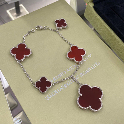 [✨ROSE💎]CLOVER 5 MOTIFS SIVLER CARNELIAN BRACELET