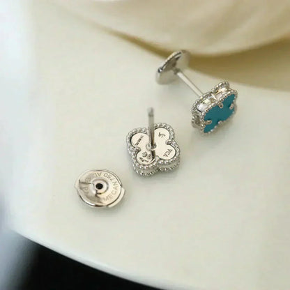 [✨ROSE💎]CLOVER MINI 9.5MM ONYX STUD EARRINGS SILVER