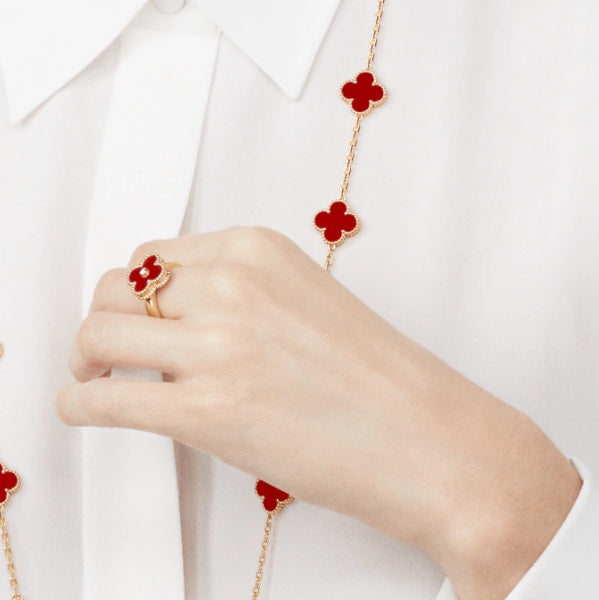 [✨ROSE💎]CLOVER CARNELIAN RING ROSE GOLD DIAMOND