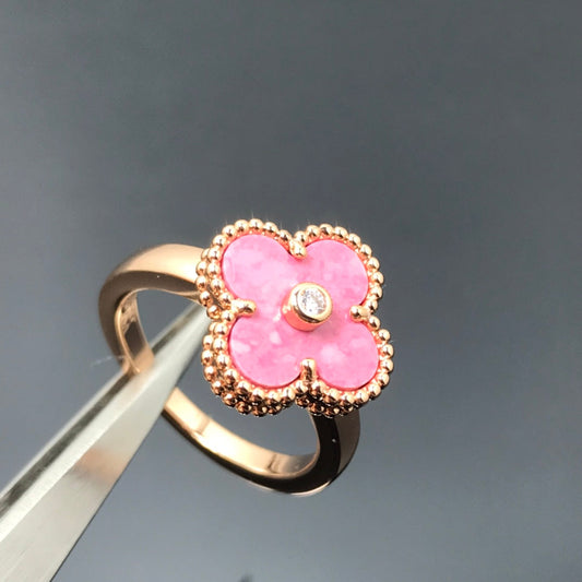 [✨ROSE💎]CLOVER RHODONITE ROSE GOLD RING