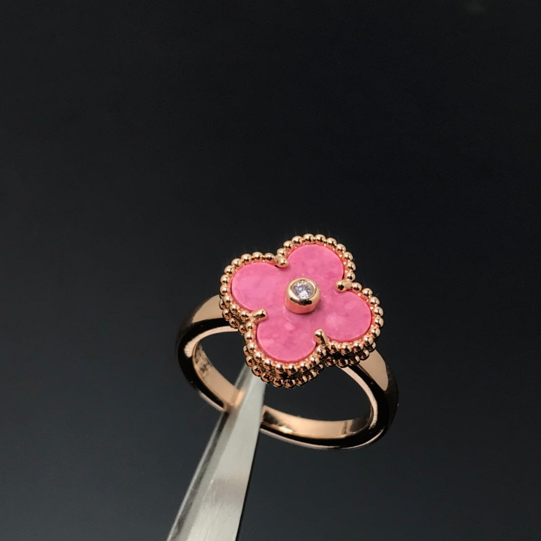 [✨ROSE💎]CLOVER RHODONITE ROSE GOLD RING