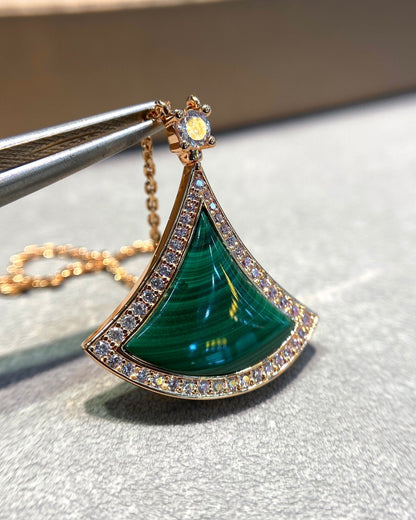 [✨ROSE💎]DREAM MALACHITE DIAMOND PAVED PINK GOLD NECKLACE