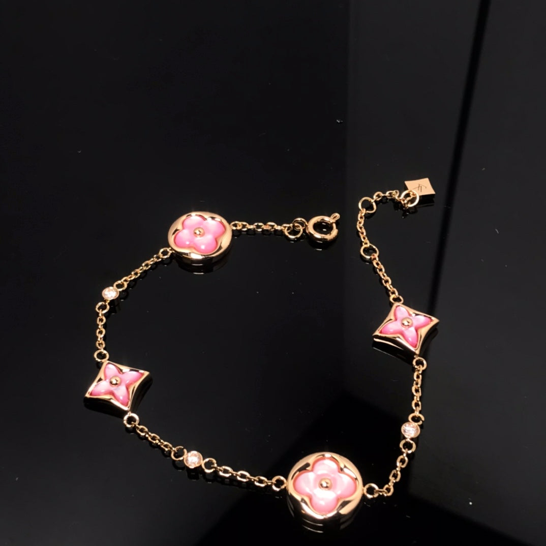 [✨ROSE💎]STAR AND SUN 4 MOTIF PINK MOP PINK GOLD BRACELET