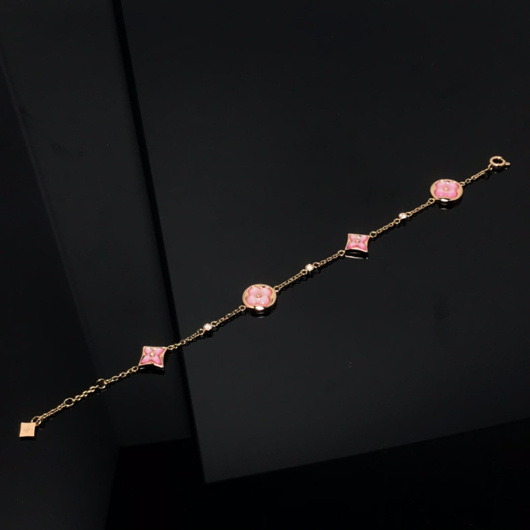 [✨ROSE💎]STAR AND SUN 4 MOTIF PINK MOP PINK GOLD BRACELET