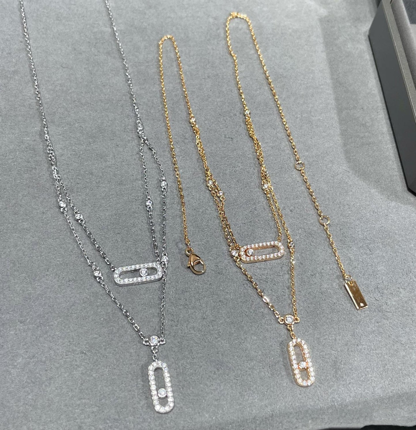 [✨ROSE💎]MOVE 2 ROW DIAMOND NECKLACE
