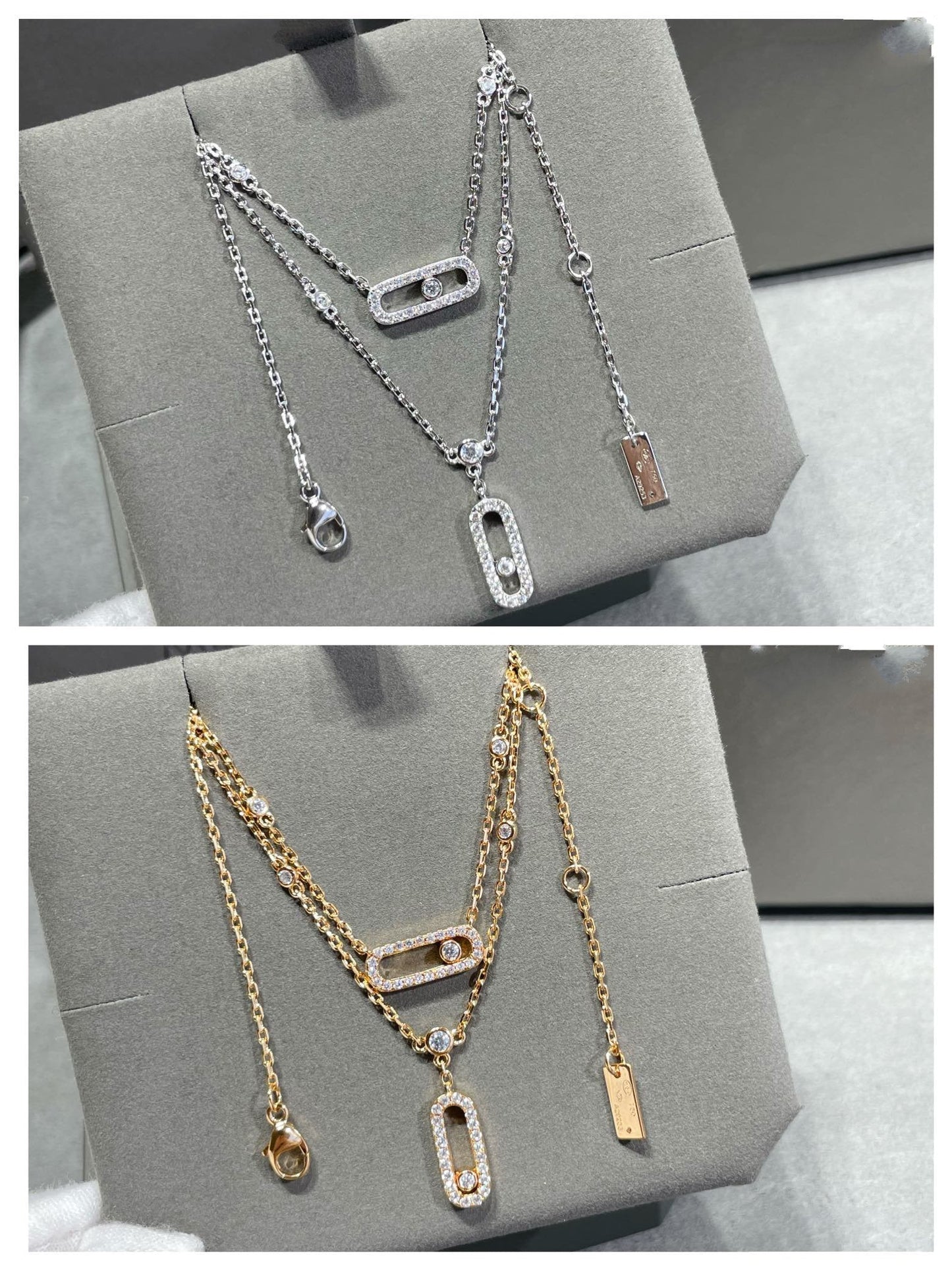 [✨ROSE💎]MOVE 2 ROW DIAMOND NECKLACE