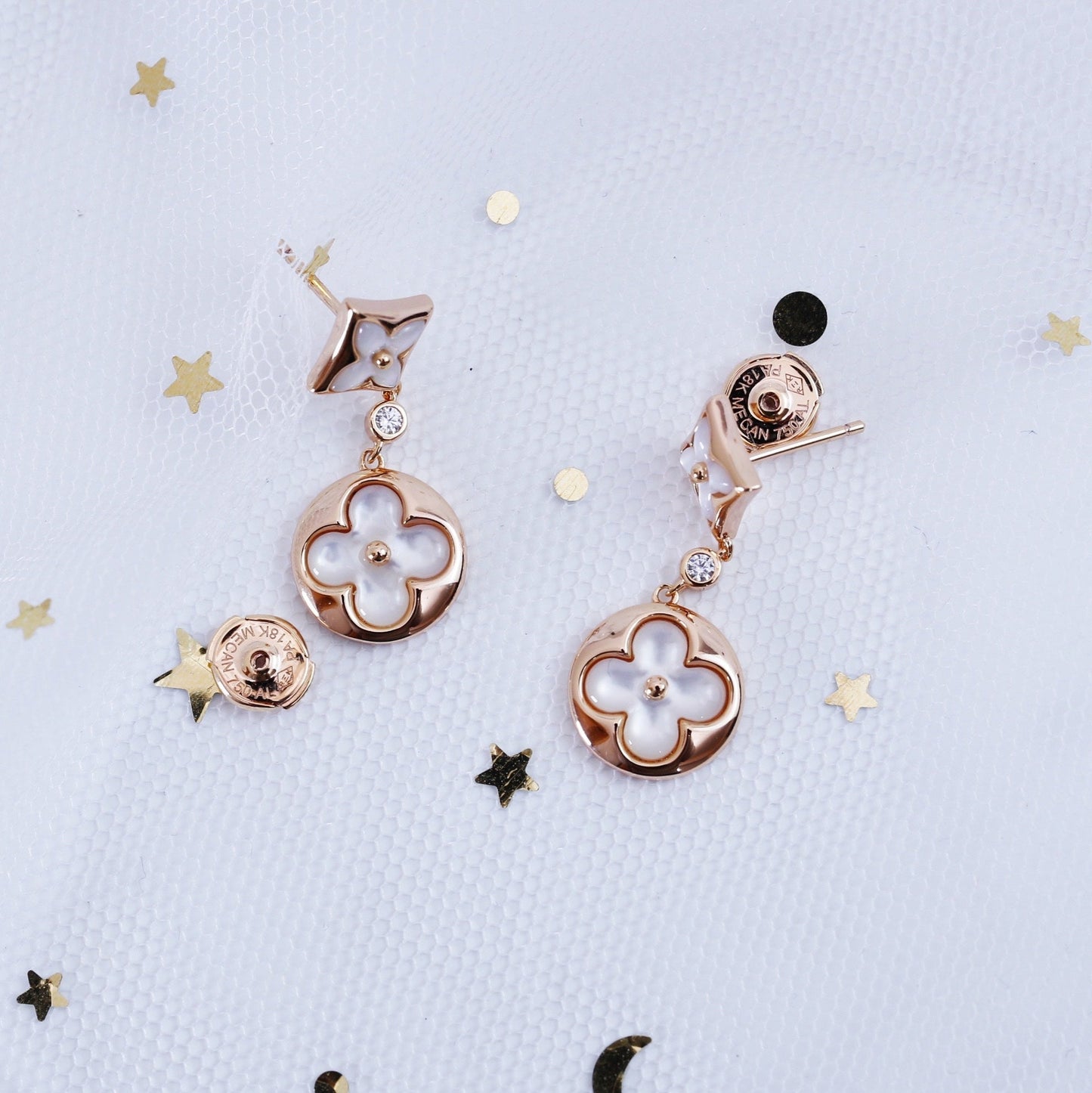[✨ROSE💎]STAR AND SUN PINK GOLD MOP DROP EARRINGS