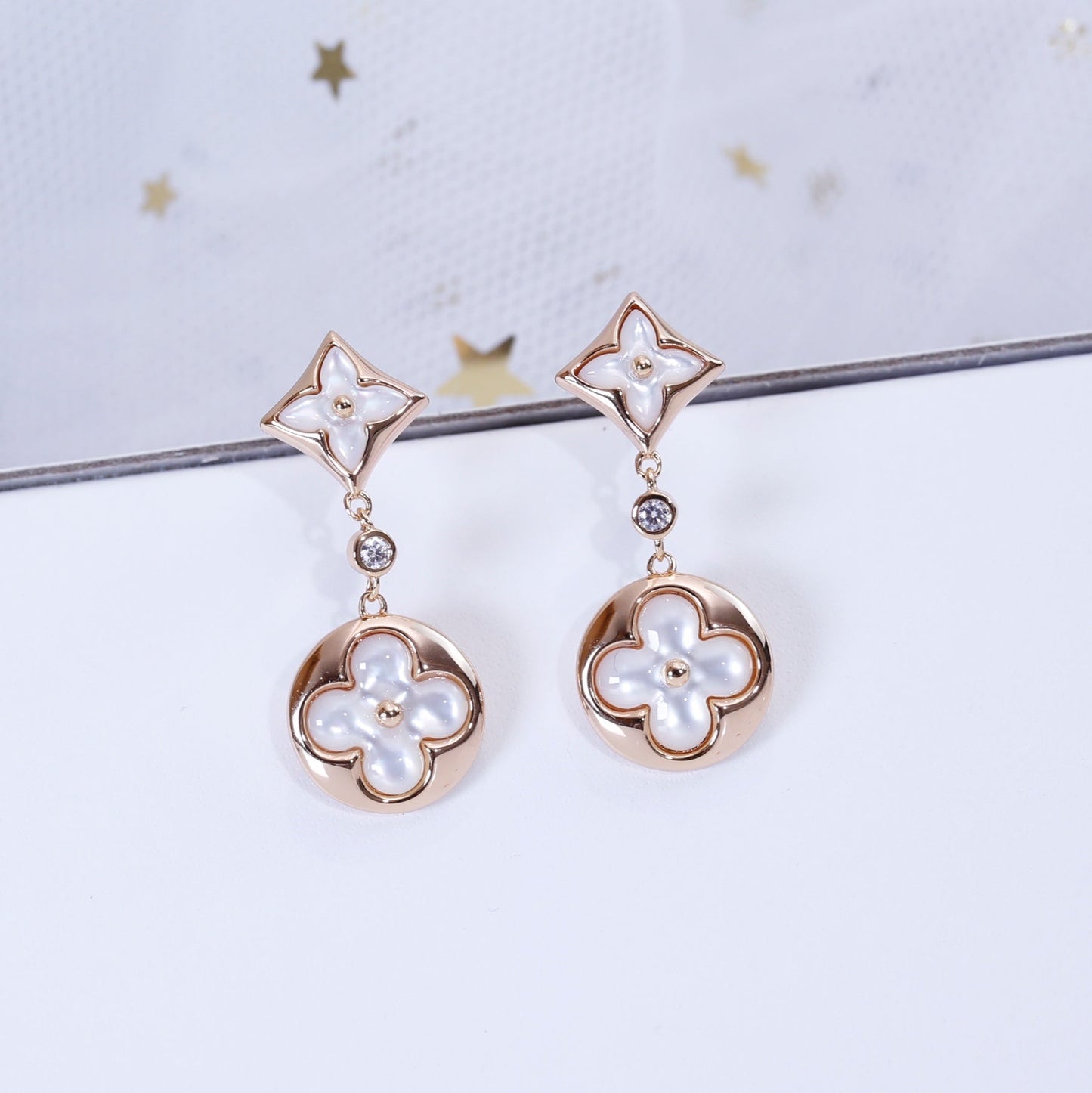 [✨ROSE💎]STAR AND SUN PINK GOLD MOP DROP EARRINGS