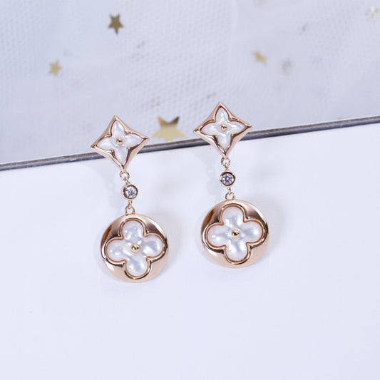 [✨ROSE💎]STAR AND SUN PINK GOLD MOP DROP EARRINGS