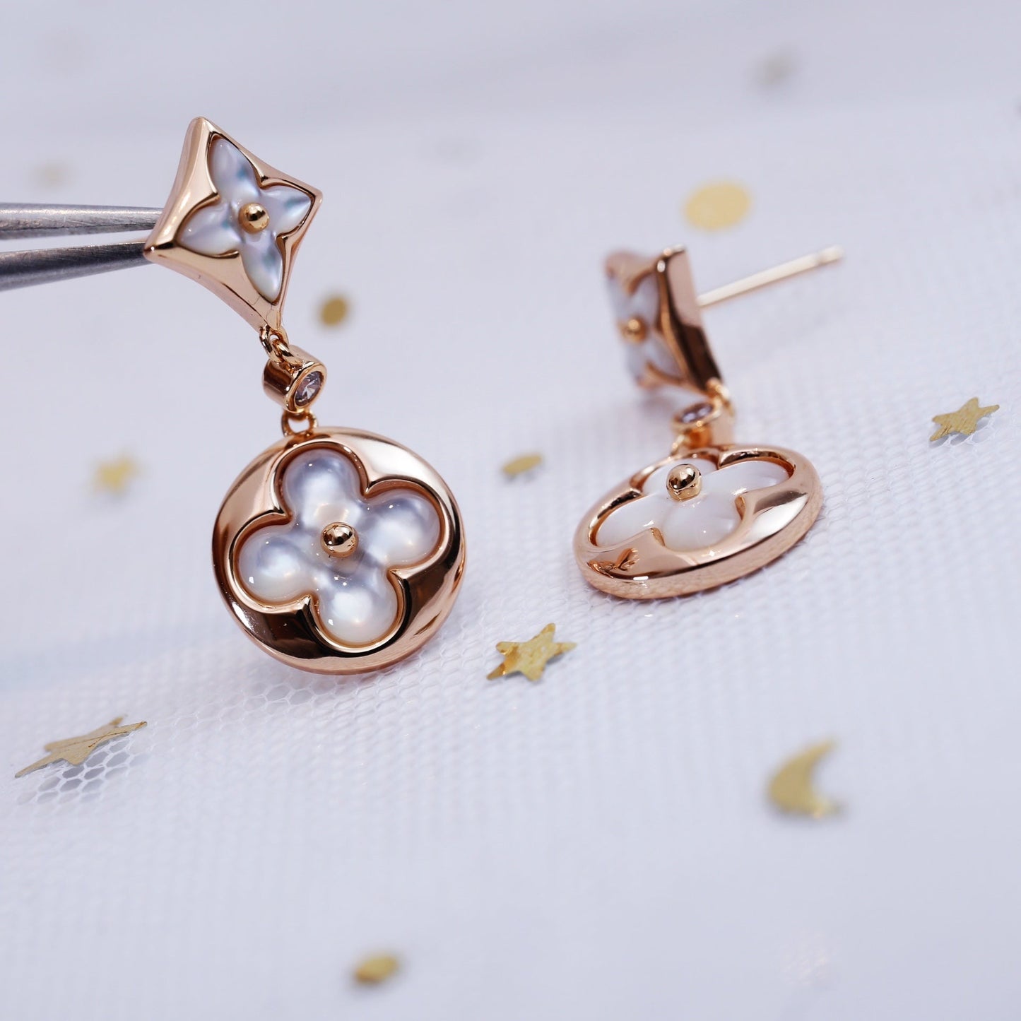 [✨ROSE💎]STAR AND SUN PINK GOLD MOP DROP EARRINGS