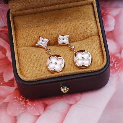 [✨ROSE💎]STAR AND SUN PINK GOLD MOP DROP EARRINGS