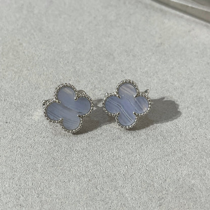[✨ROSE💎]CLOVER CHALCEDONY SILVER STUD EARRINGS
