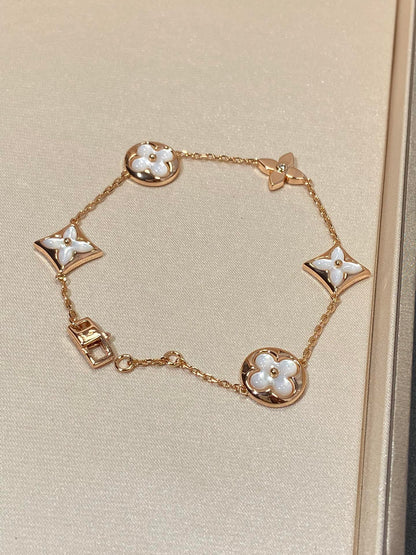 [✨ROSE💎]STAR AND SUN 5 MOTIF MOP PINK GOLD BRACELET