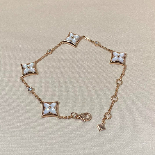 [✨ROSE💎]STAR 4 MOTIF MOP DIAMOND PINK GOLD BRACELET