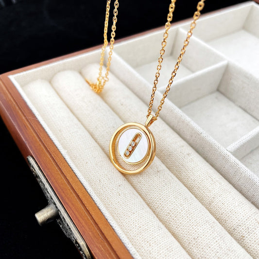 [✨ROSE💎]LUCKY MOVE MOP PINK GOLD NECKLACE