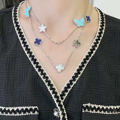 [✨ROSE💎]LUCKY CLOVER SILVER 11 MOTIF NECKLACE