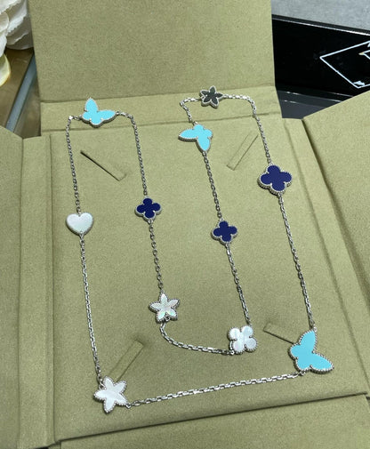 [✨ROSE💎]LUCKY CLOVER SILVER 11 MOTIF NECKLACE