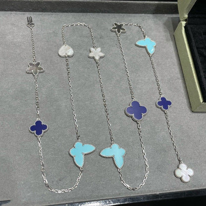 [✨ROSE💎]LUCKY CLOVER SILVER 11 MOTIF NECKLACE