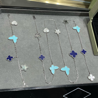 [✨ROSE💎]LUCKY CLOVER SILVER 11 MOTIF NECKLACE