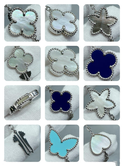 [✨ROSE💎]LUCKY CLOVER SILVER 11 MOTIF NECKLACE
