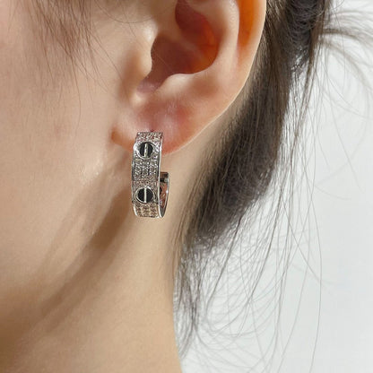 [✨ROSE💎]LOVE CERAMIC DIAMOND PAVED SILVER EARRINGS