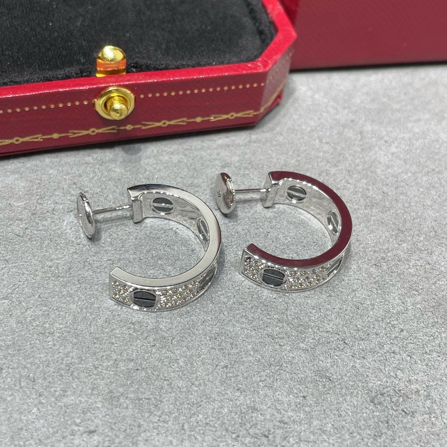 [✨ROSE💎]LOVE CERAMIC DIAMOND PAVED SILVER EARRINGS