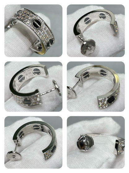 [✨ROSE💎]LOVE CERAMIC DIAMOND PAVED SILVER EARRINGS