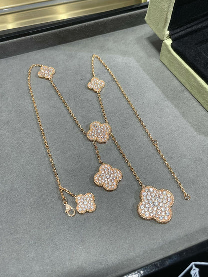 [✨ROSE💎]CLOVER 6 MOTIF DIAMOND PAVED NECKLACE