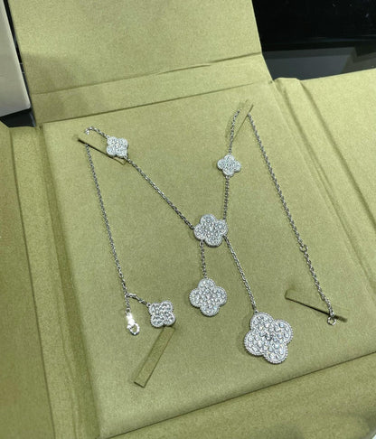 [✨ROSE💎]CLOVER 6 MOTIF DIAMOND PAVED NECKLACE