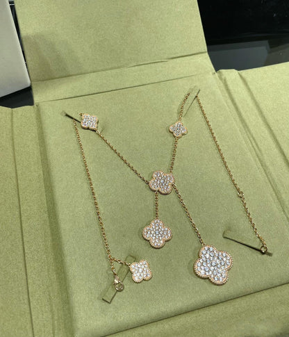 [✨ROSE💎]CLOVER 6 MOTIF DIAMOND PAVED NECKLACE