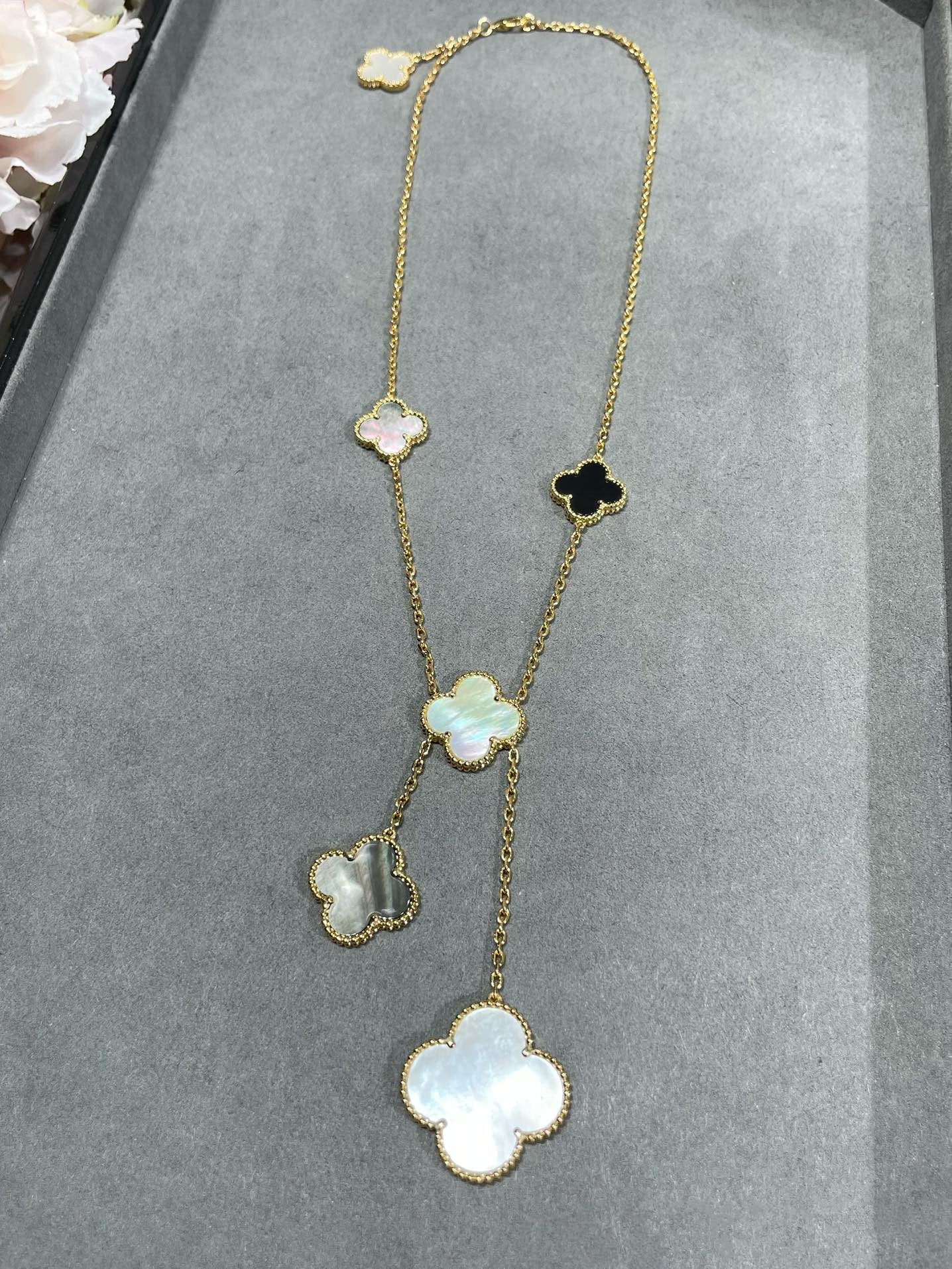 [✨ROSE💎]CLOVER 6 MOTIF MOP ONYX GOLD NECKLACE