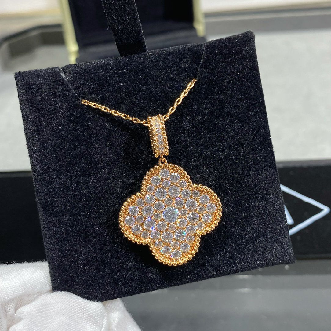 [✨ROSE💎]CLOVER 25MM LARGE PEDANT DIAMOND PAVED LONG NECKLACE