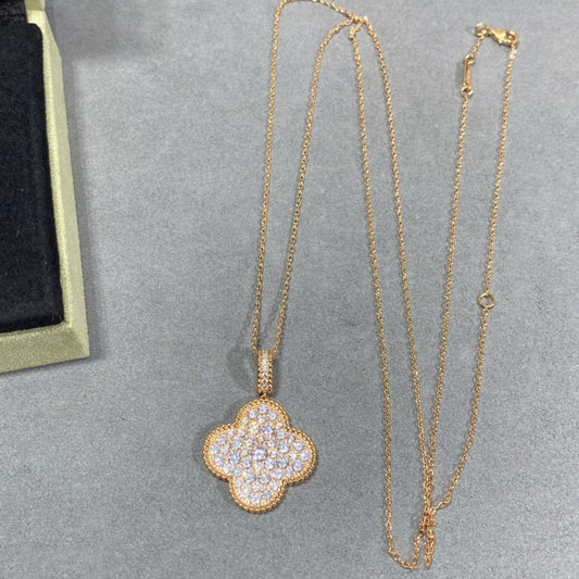 [✨ROSE💎]CLOVER 25MM LARGE PEDANT DIAMOND PAVED LONG NECKLACE