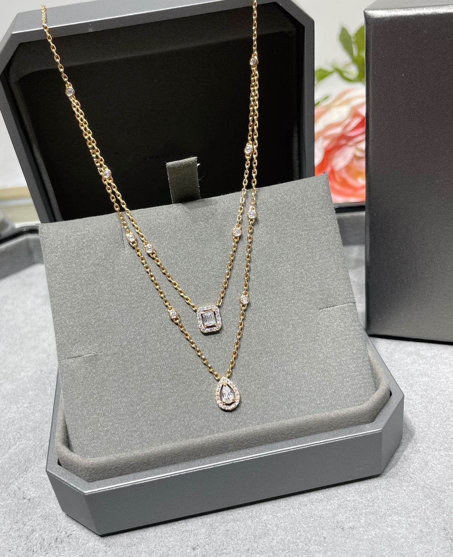 [✨ROSE💎]MY TWIN 2 ROW DIAMOND NECKLACE