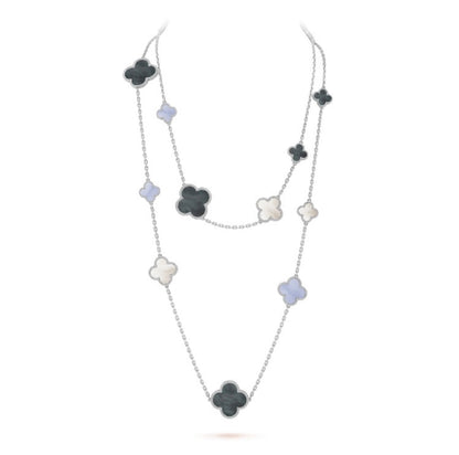 [✨ROSE💎]CLOVER 16 MOTIF CHALCEDONY MOP SILVER NECKLACE