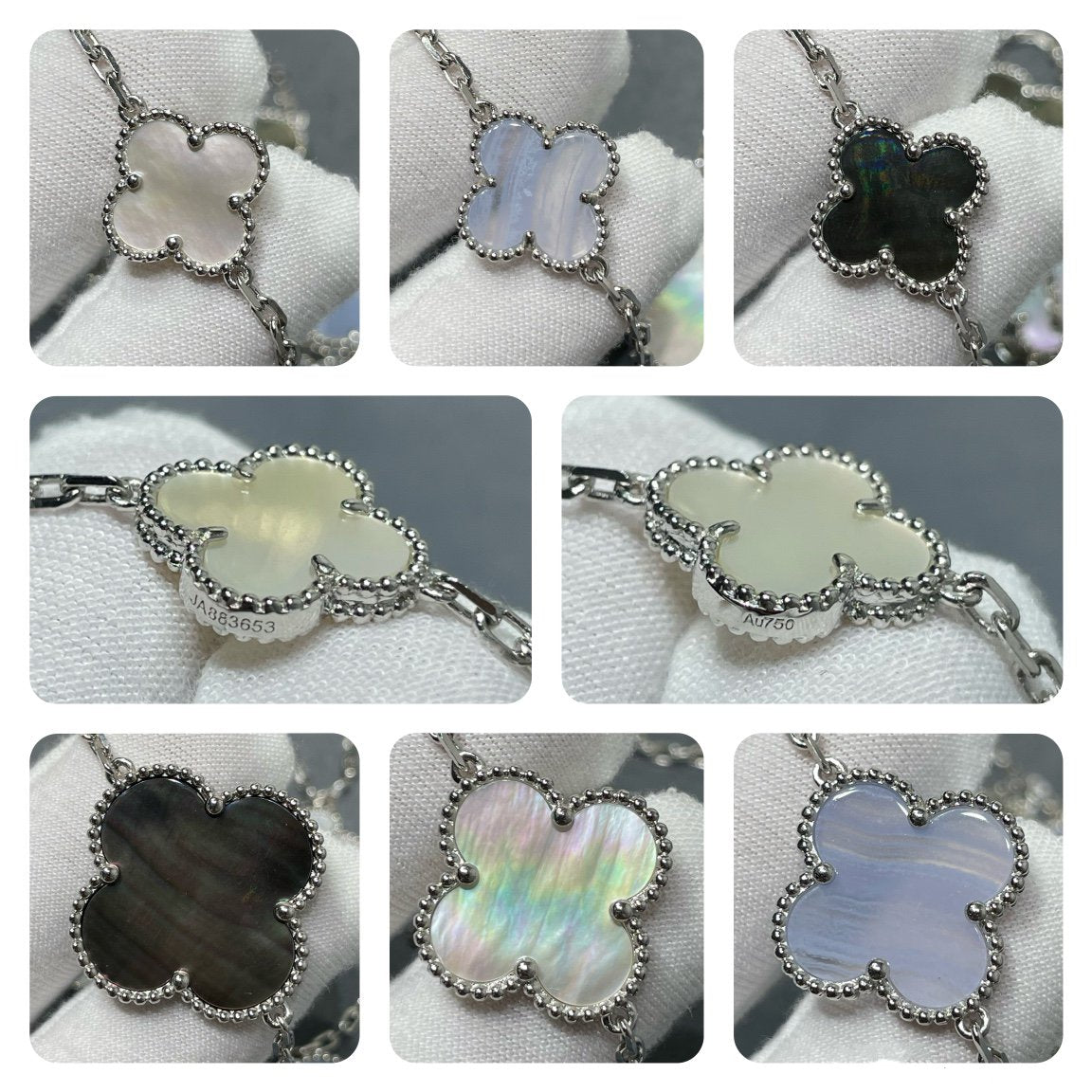 [✨ROSE💎]CLOVER 16 MOTIF CHALCEDONY MOP SILVER NECKLACE