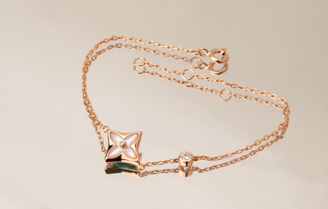[✨ROSE💎]STAR PINK MOP 1 DIAMOND PINK GOLD NECKLACE