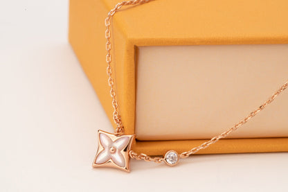 [✨ROSE💎]STAR PINK MOP 1 DIAMOND PINK GOLD NECKLACE