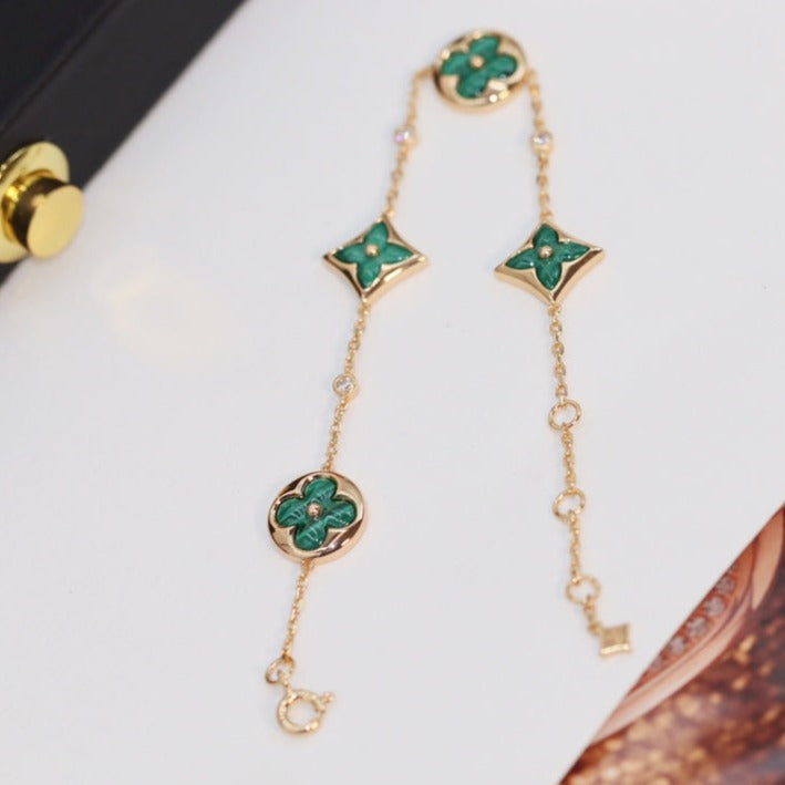 [✨ROSE💎]STAR AND SUN 4 MOTIF PINK GOLD MALACHITE BRACELET