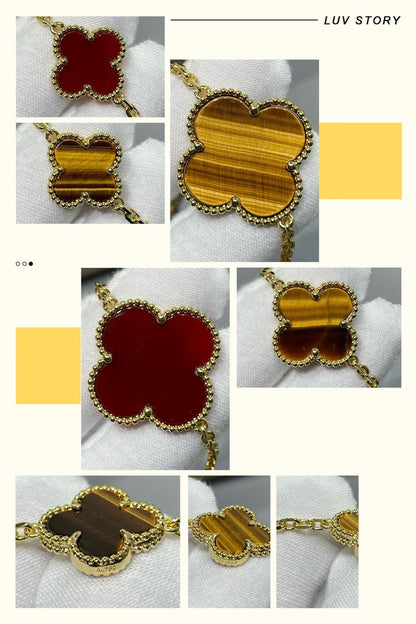 [✨ROSE💎]CLOVER 16 MOTIF CARNELIAN TIGER EYE ROSE GOLD NECKLACE