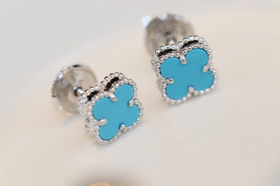 [✨ROSE💎]CLOVER MINI TURQUOISE SILVER STUD EARRINGS