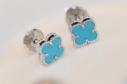 [✨ROSE💎]CLOVER MINI TURQUOISE SILVER STUD EARRINGS