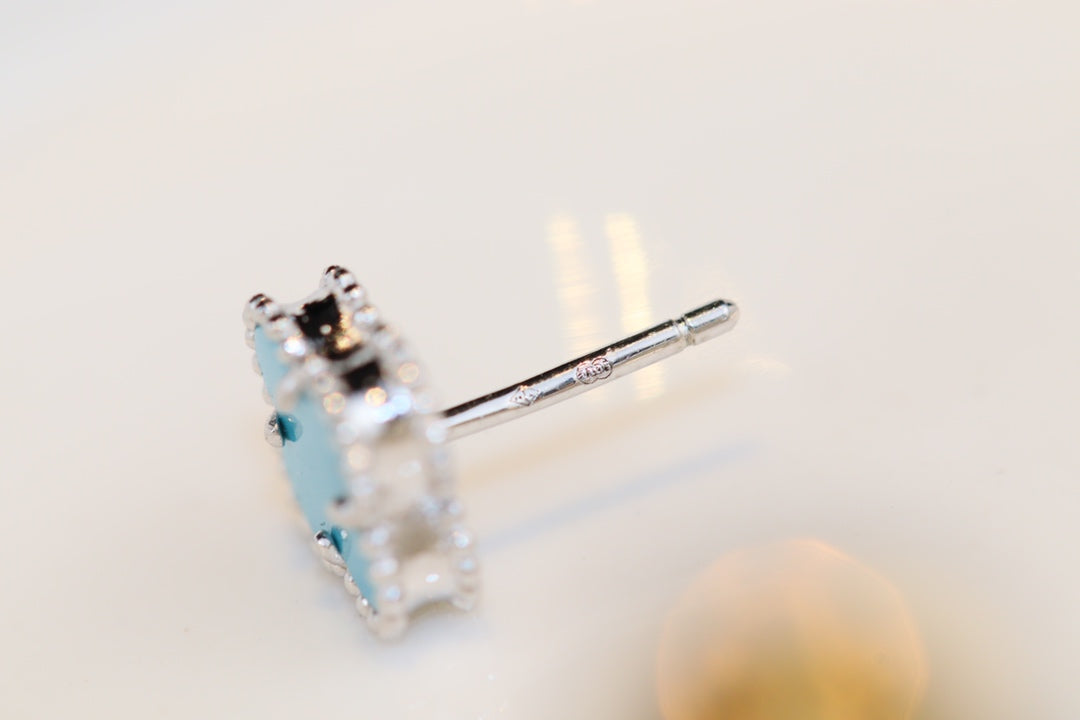 [✨ROSE💎]CLOVER MINI TURQUOISE SILVER STUD EARRINGS