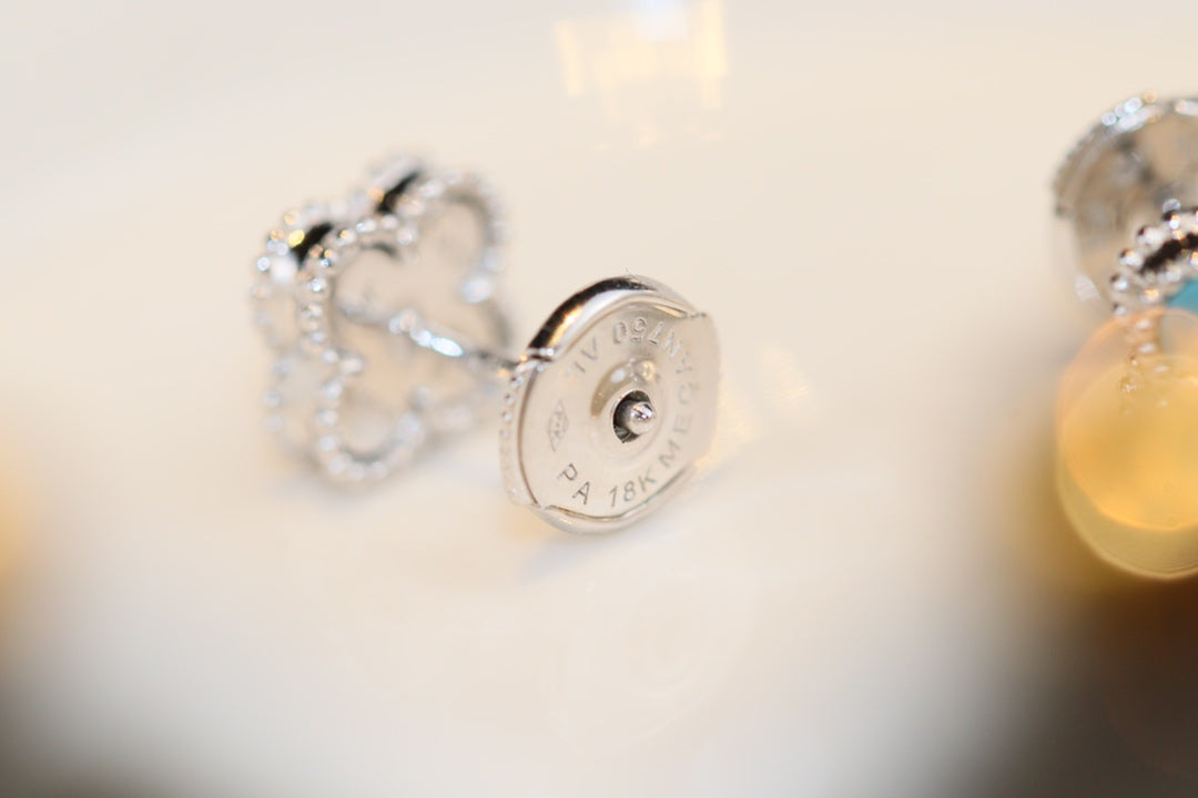 [✨ROSE💎]CLOVER MINI TURQUOISE SILVER STUD EARRINGS