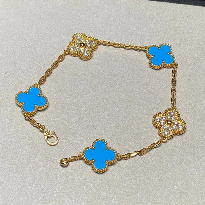 [✨ROSE💎] CLOVER 5 MOTIF BLUE AGATE BRACELET COLLECTION