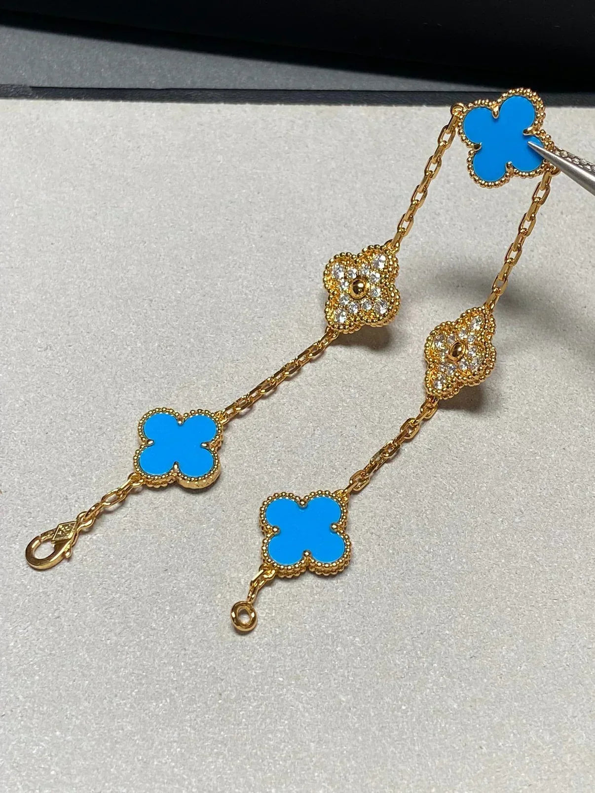 [✨ROSE💎] CLOVER 5 MOTIF BLUE AGATE BRACELET COLLECTION