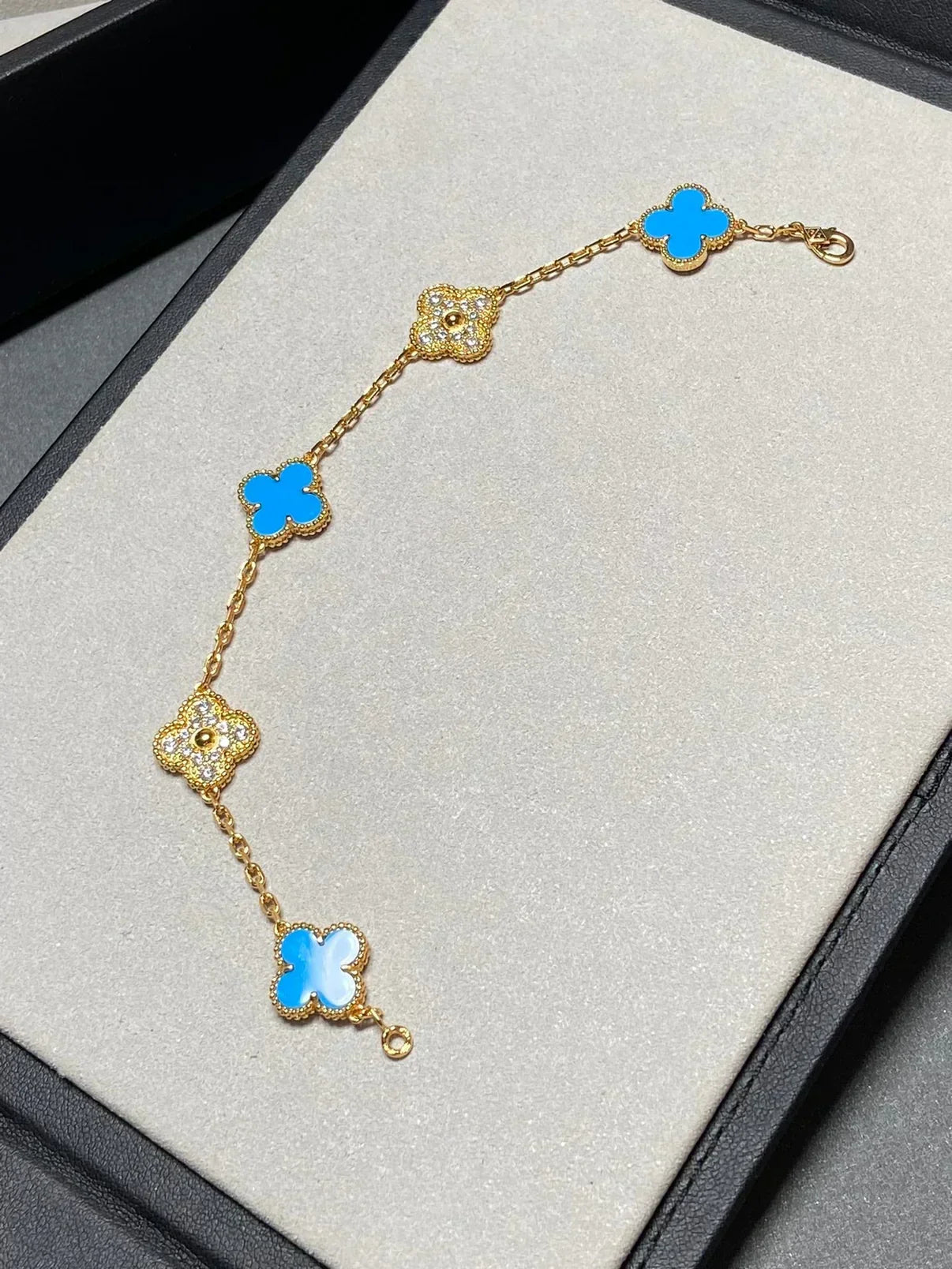 [✨ROSE💎] CLOVER 5 MOTIF BLUE AGATE BRACELET COLLECTION