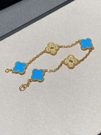 [✨ROSE💎] CLOVER 5 MOTIF BLUE AGATE BRACELET COLLECTION